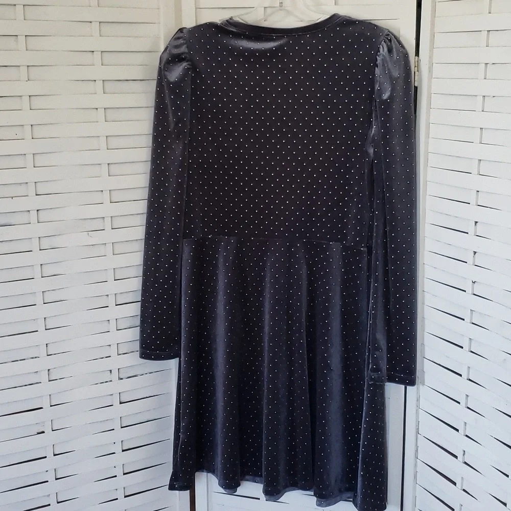 GAP new dark gray with gold tiny dots velvet girls dress 14/16